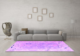 Machine Washable Oriental Purple Traditional Area Rugs in a Living Room, wshabs4857pur