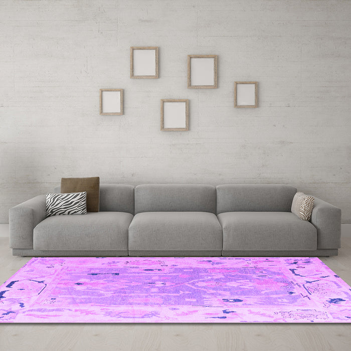 Machine Washable Oriental Purple Traditional Area Rugs in a Living Room, wshabs4857pur