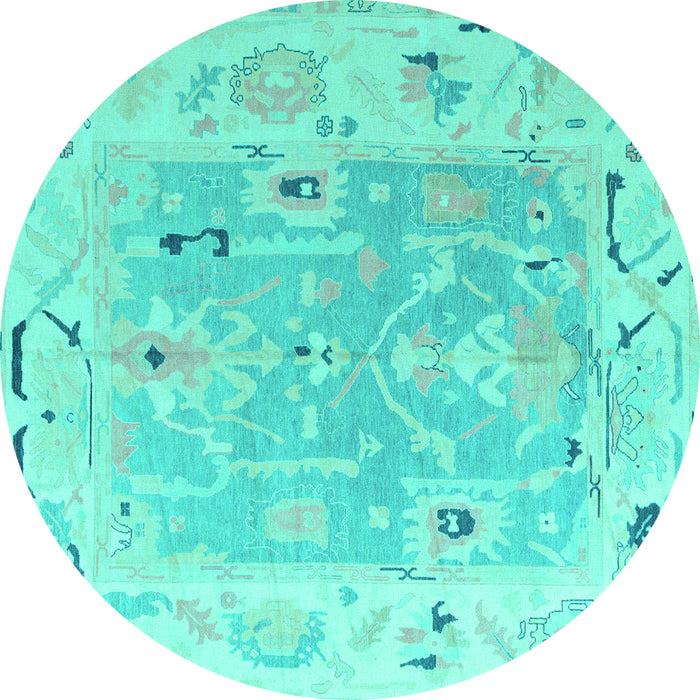Round Machine Washable Oriental Turquoise Traditional Area Rugs, wshabs4857turq