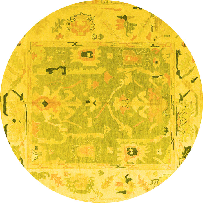 Round Machine Washable Oriental Yellow Traditional Rug, wshabs4857yw