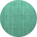 Round Machine Washable Abstract Turquoise Modern Area Rugs, wshabs4858turq