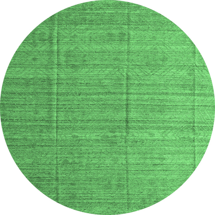 Round Machine Washable Abstract Emerald Green Modern Area Rugs, wshabs4858emgrn