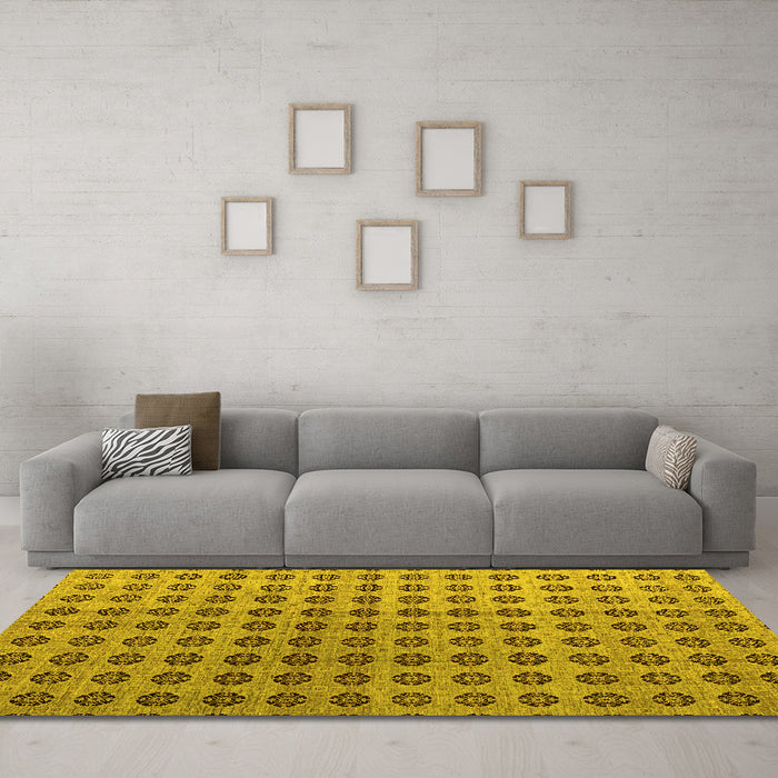 Machine Washable Abstract Yellow Modern Rug in a Living Room, wshabs4859yw