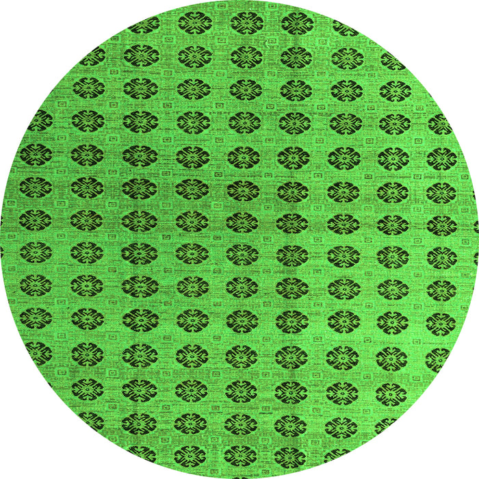 Round Machine Washable Abstract Green Modern Area Rugs, wshabs4859grn