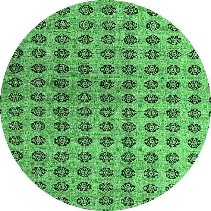 Round Machine Washable Abstract Emerald Green Modern Area Rugs, wshabs4859emgrn