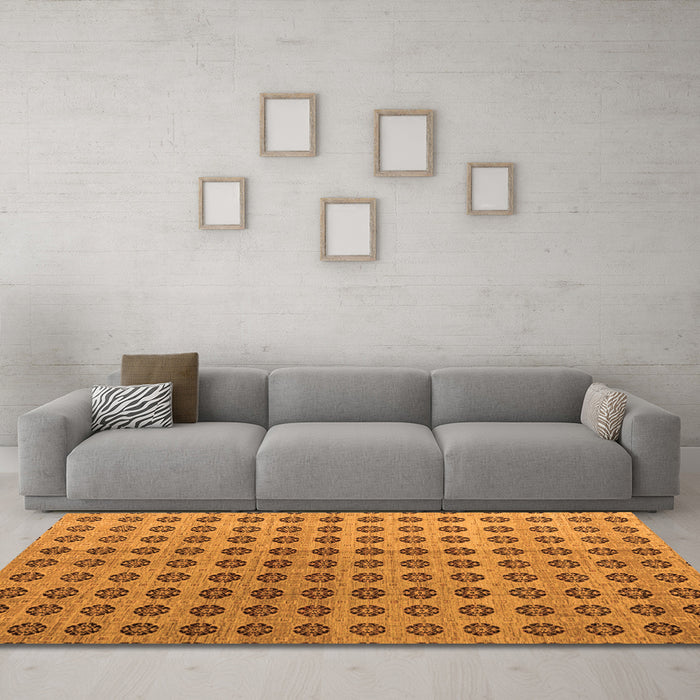 Machine Washable Abstract Orange Modern Area Rugs in a Living Room, wshabs4859org