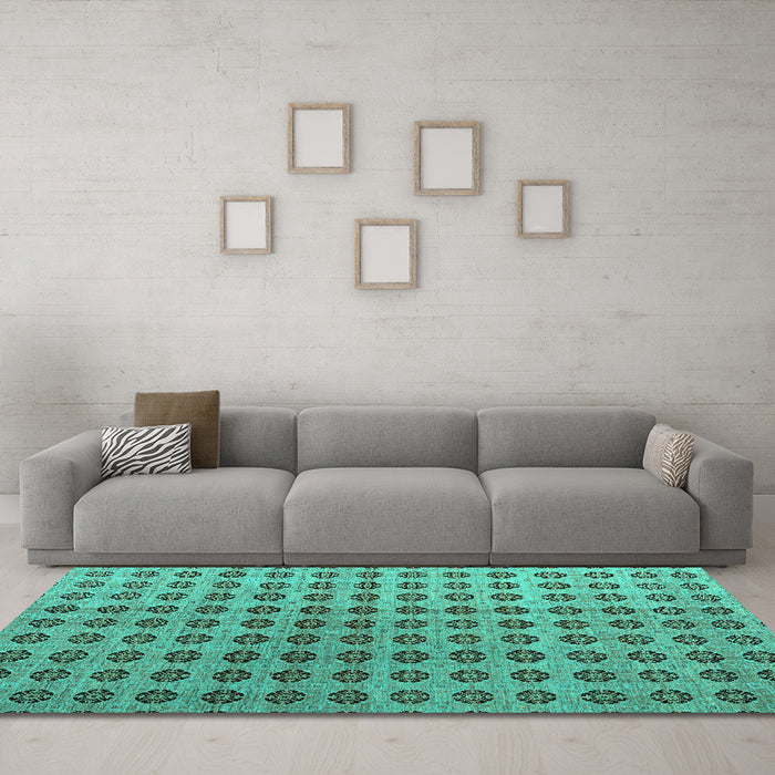 Machine Washable Abstract Turquoise Modern Area Rugs in a Living Room,, wshabs4859turq