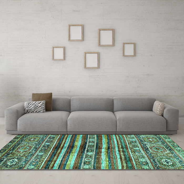 Machine Washable Abstract Turquoise Modern Area Rugs in a Living Room,, wshabs485turq