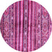 Round Machine Washable Abstract Pink Modern Rug, wshabs485pnk