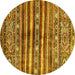 Round Machine Washable Abstract Yellow Modern Rug, wshabs485yw