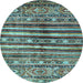 Round Machine Washable Abstract Light Blue Modern Rug, wshabs485lblu