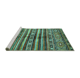 Sideview of Machine Washable Abstract Turquoise Modern Area Rugs, wshabs485turq
