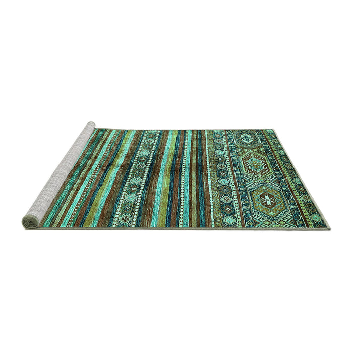 Sideview of Machine Washable Abstract Turquoise Modern Area Rugs, wshabs485turq