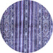 Round Machine Washable Abstract Blue Modern Rug, wshabs485blu