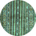 Round Machine Washable Abstract Turquoise Modern Area Rugs, wshabs485turq