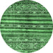 Round Machine Washable Abstract Emerald Green Modern Area Rugs, wshabs485emgrn