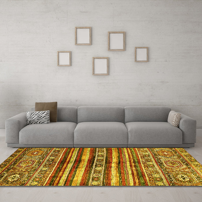 Machine Washable Abstract Yellow Modern Rug in a Living Room, wshabs485yw
