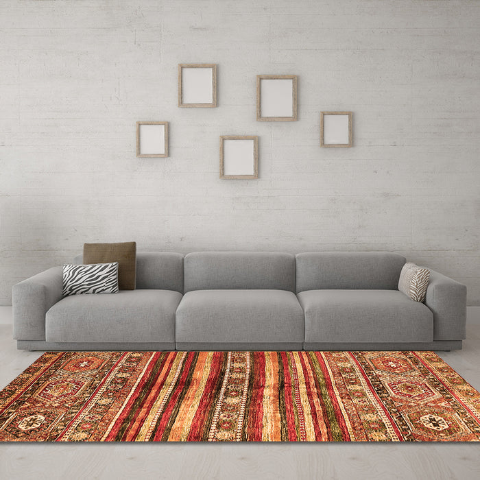 Machine Washable Abstract Orange Modern Area Rugs in a Living Room, wshabs485org