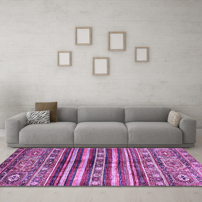 Machine Washable Abstract Purple Modern Area Rugs in a Living Room, wshabs485pur