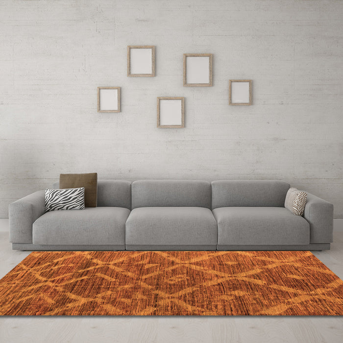 Machine Washable Abstract Orange Modern Area Rugs in a Living Room, wshabs4860org