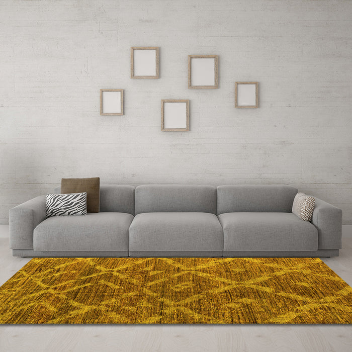 Machine Washable Abstract Yellow Modern Rug in a Living Room, wshabs4860yw