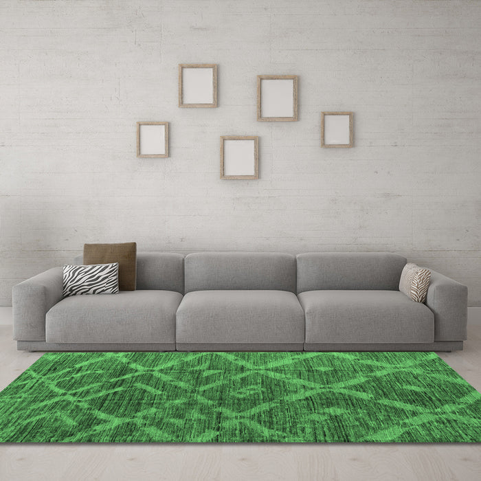 Machine Washable Abstract Emerald Green Modern Area Rugs in a Living Room,, wshabs4860emgrn