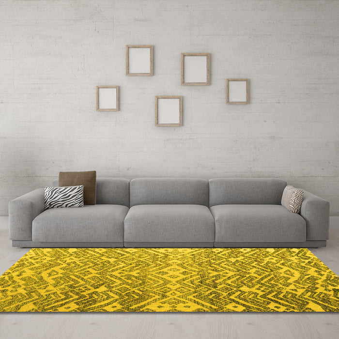 Machine Washable Abstract Yellow Modern Rug in a Living Room, wshabs4861yw