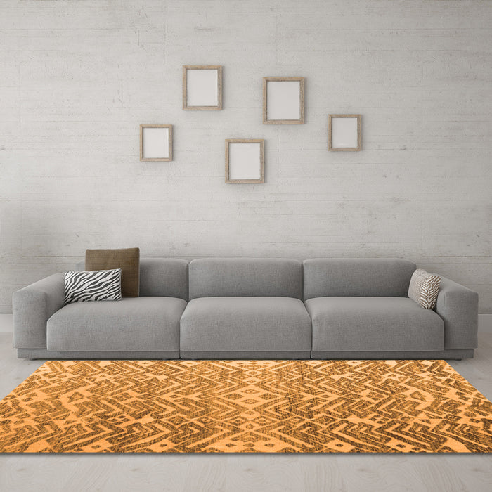 Machine Washable Abstract Orange Modern Area Rugs in a Living Room, wshabs4861org