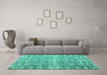 Machine Washable Abstract Turquoise Modern Area Rugs in a Living Room,, wshabs4861turq