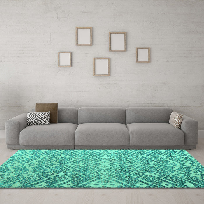 Machine Washable Abstract Turquoise Modern Area Rugs in a Living Room,, wshabs4861turq