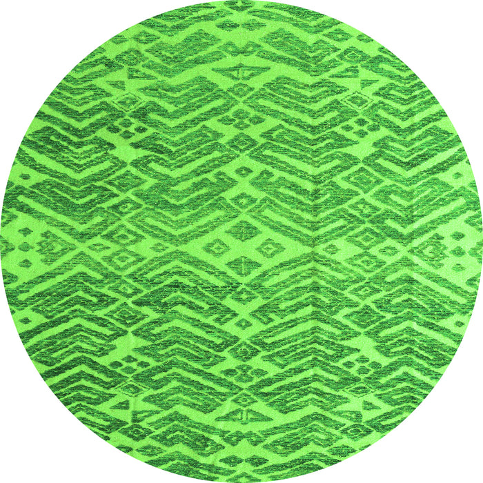 Round Machine Washable Abstract Green Modern Area Rugs, wshabs4861grn