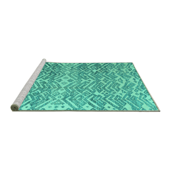 Sideview of Machine Washable Abstract Turquoise Modern Area Rugs, wshabs4861turq