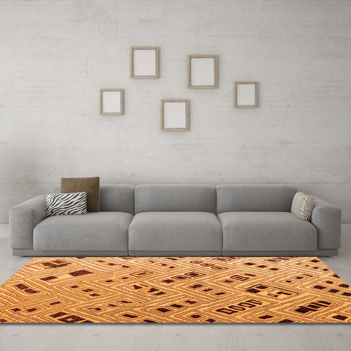 Machine Washable Abstract Orange Modern Area Rugs in a Living Room, wshabs4862org
