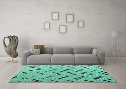Machine Washable Abstract Turquoise Modern Area Rugs in a Living Room,, wshabs4862turq