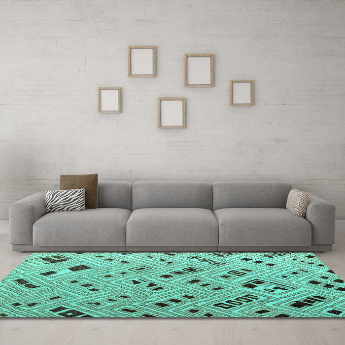Machine Washable Abstract Turquoise Modern Area Rugs in a Living Room,, wshabs4862turq