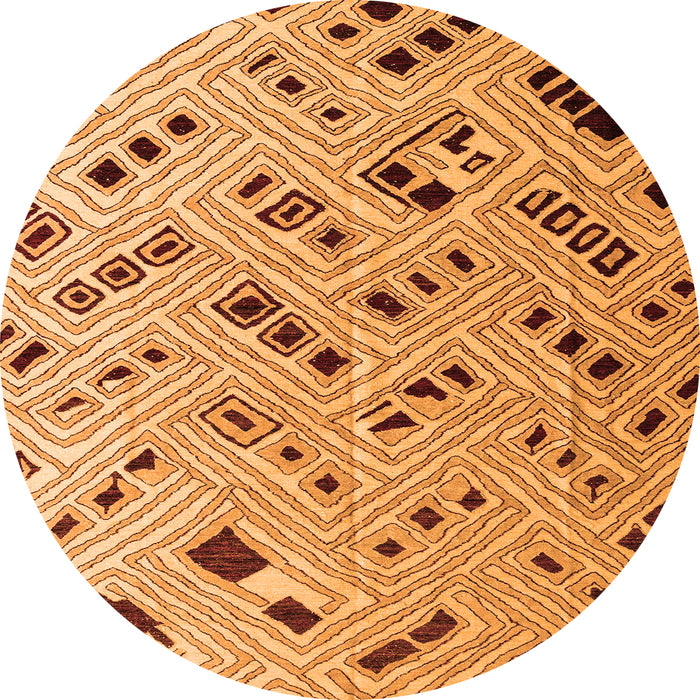Round Machine Washable Abstract Orange Modern Area Rugs, wshabs4862org