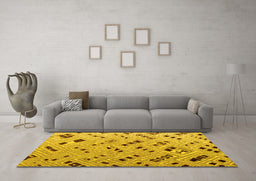 Machine Washable Abstract Yellow Modern Rug in a Living Room, wshabs4862yw