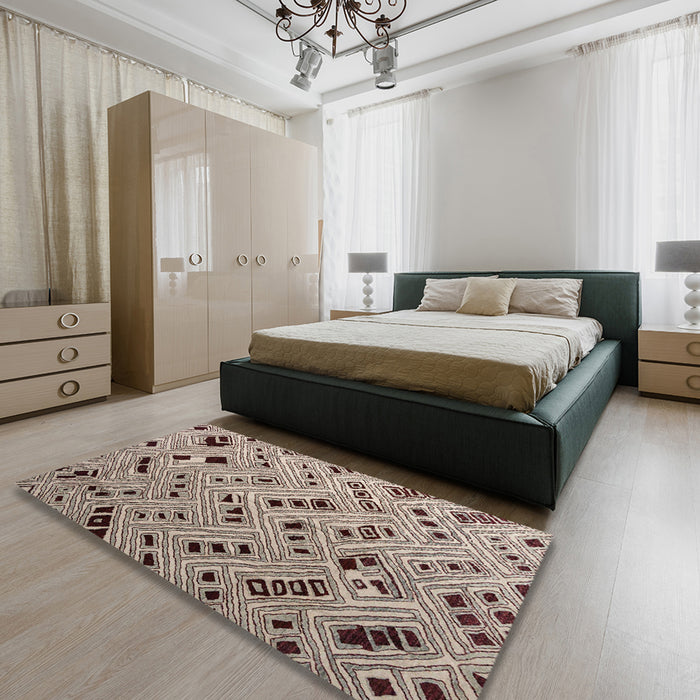 Abstract Tan Brown Modern Rug in a Bedroom, abs4863