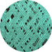 Round Machine Washable Abstract Turquoise Modern Area Rugs, wshabs4863turq