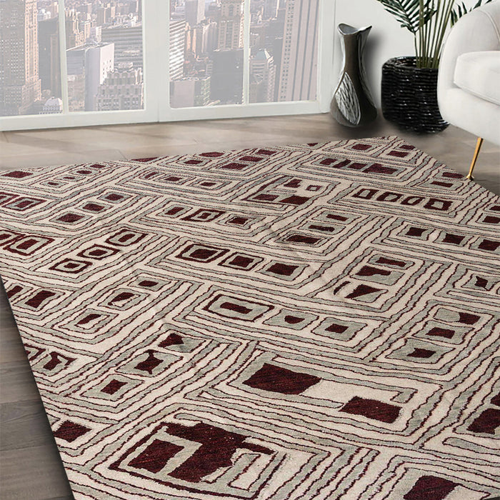 Abstract Tan Brown Modern Rug in Family Room, abs4863
