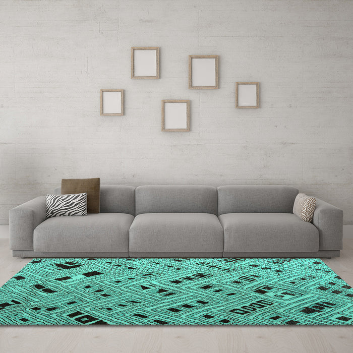 Machine Washable Abstract Turquoise Modern Area Rugs in a Living Room,, wshabs4863turq