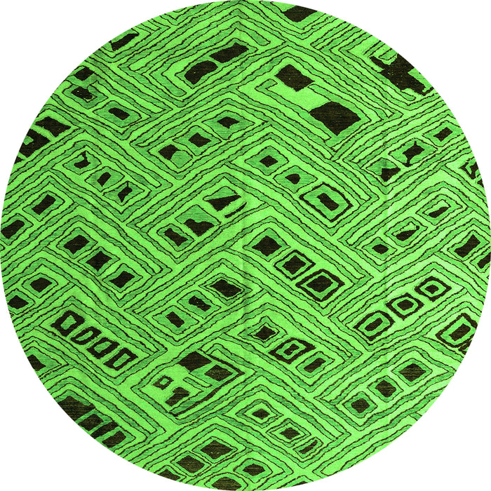 Round Machine Washable Abstract Green Modern Area Rugs, wshabs4863grn