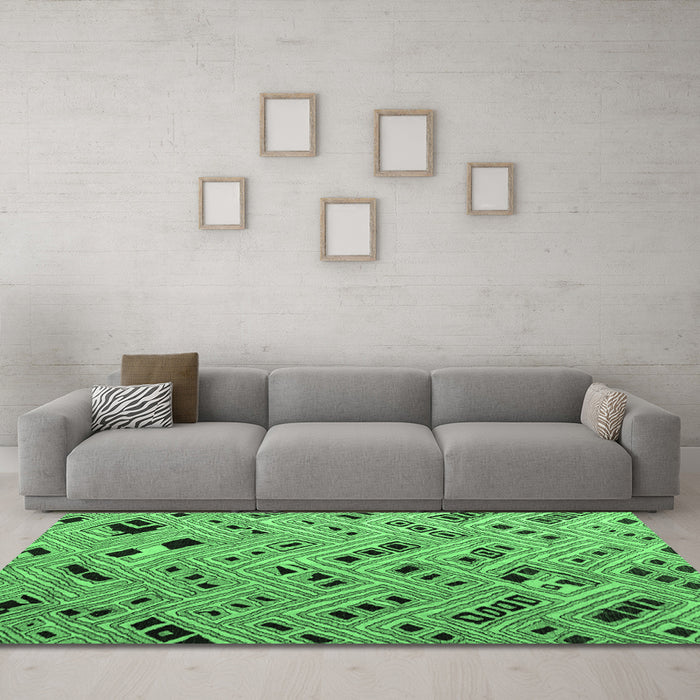 Machine Washable Abstract Emerald Green Modern Area Rugs in a Living Room,, wshabs4863emgrn