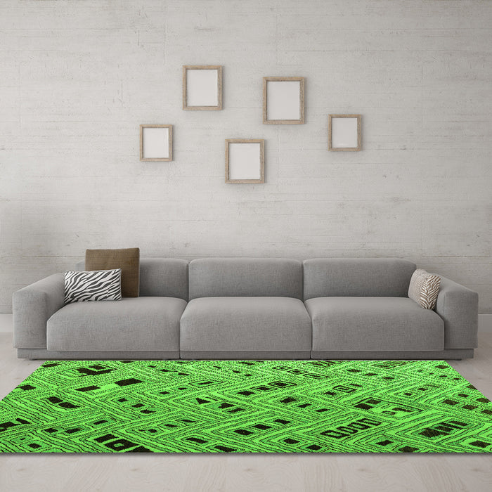 Machine Washable Abstract Green Modern Area Rugs in a Living Room,, wshabs4863grn