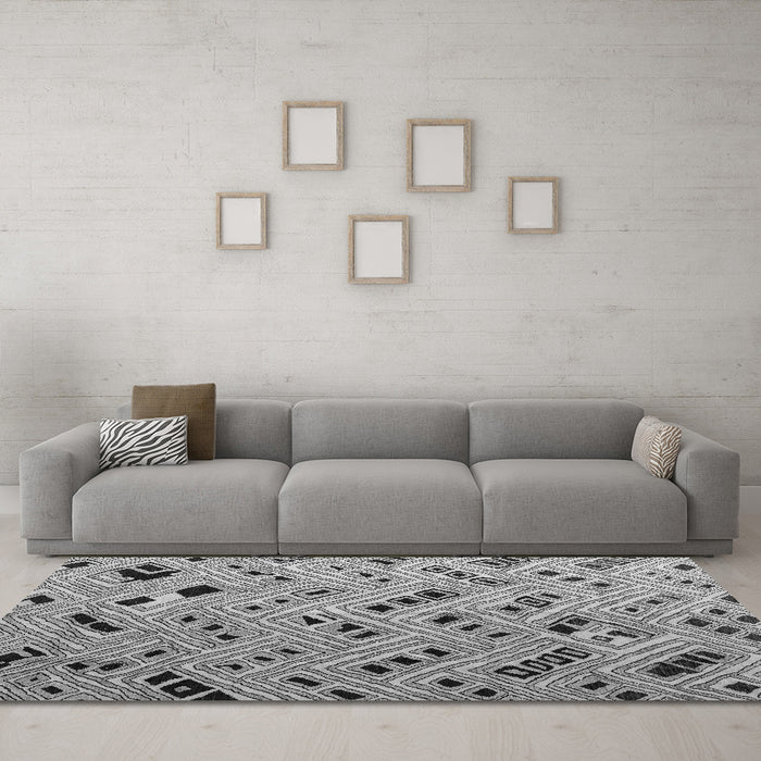 Machine Washable Abstract Gray Modern Rug in a Living Room,, wshabs4863gry