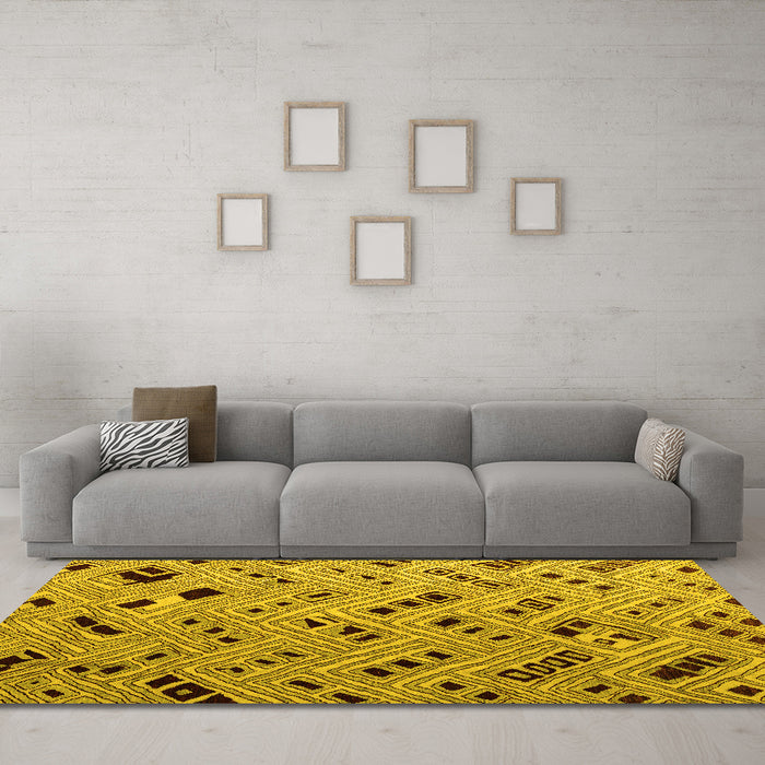 Machine Washable Abstract Yellow Modern Rug in a Living Room, wshabs4863yw