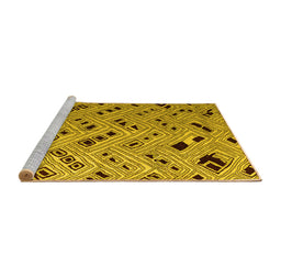 Sideview of Machine Washable Abstract Yellow Modern Rug, wshabs4863yw