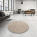 Round Abstract Brown Solid Rug in a Office, abs4864