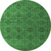 Round Machine Washable Abstract Emerald Green Modern Area Rugs, wshabs4865emgrn