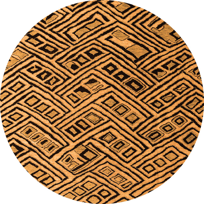Round Machine Washable Abstract Orange Modern Area Rugs, wshabs4866org